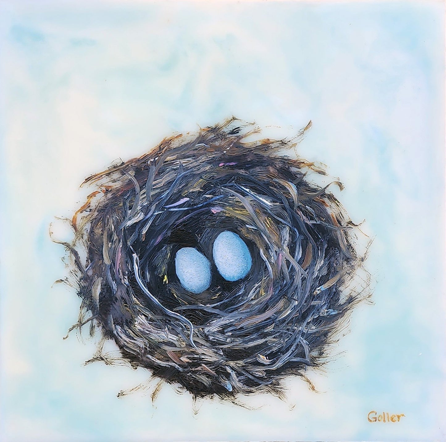 ***SOLD*** Carrie Goller - Duo, mixed media: oil on encaustic 8x8 - framed