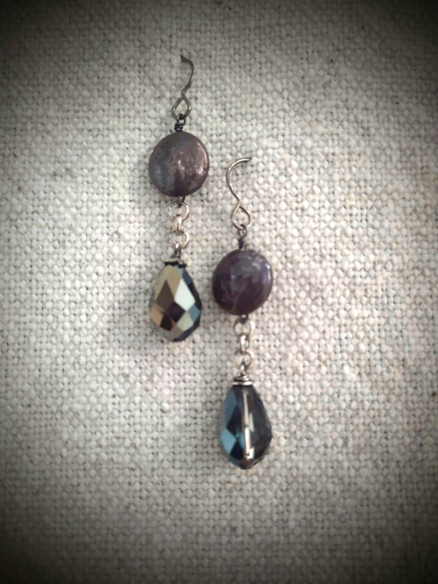 Available Upon Request - E1508 Debra Saldivar - Earrings Faceted Crystal, Freshwater Pearl, Sterling Silver
