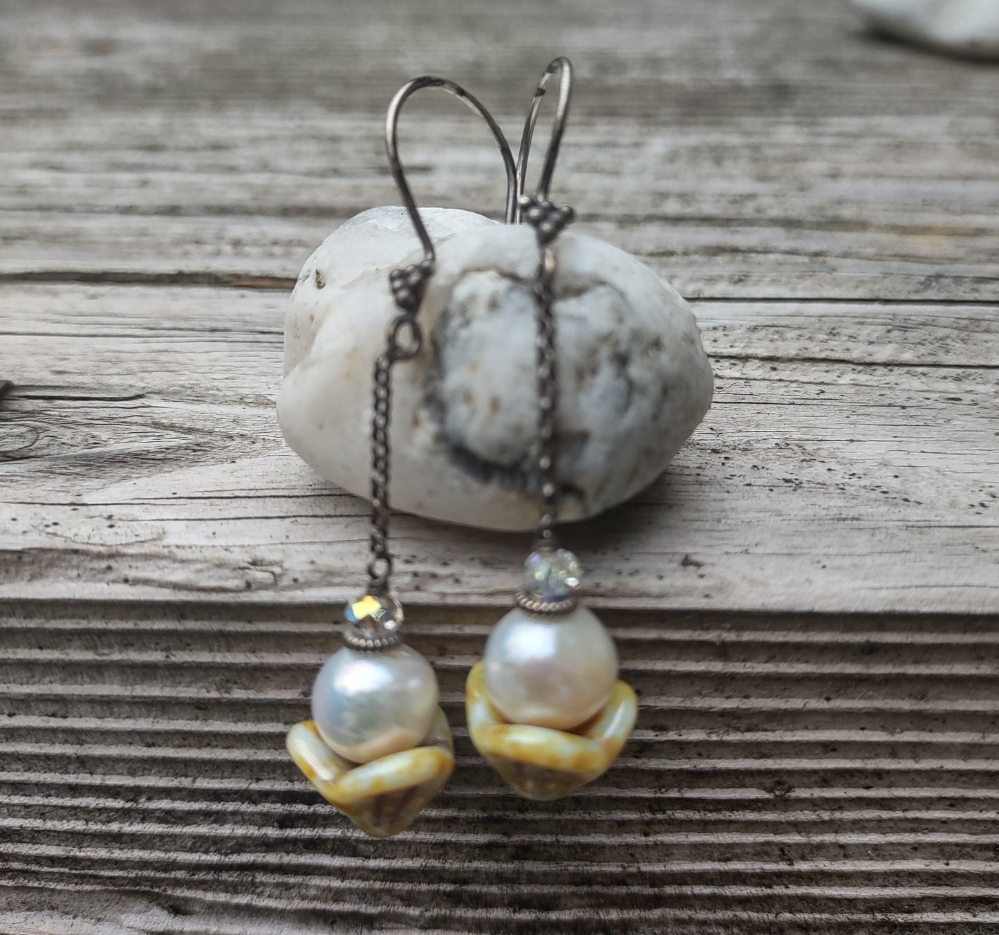 Available Upon Request - E1731 Debra Saldivar - Earrings Freshwater Pearls, Czech Glass, Swarovski Crystal