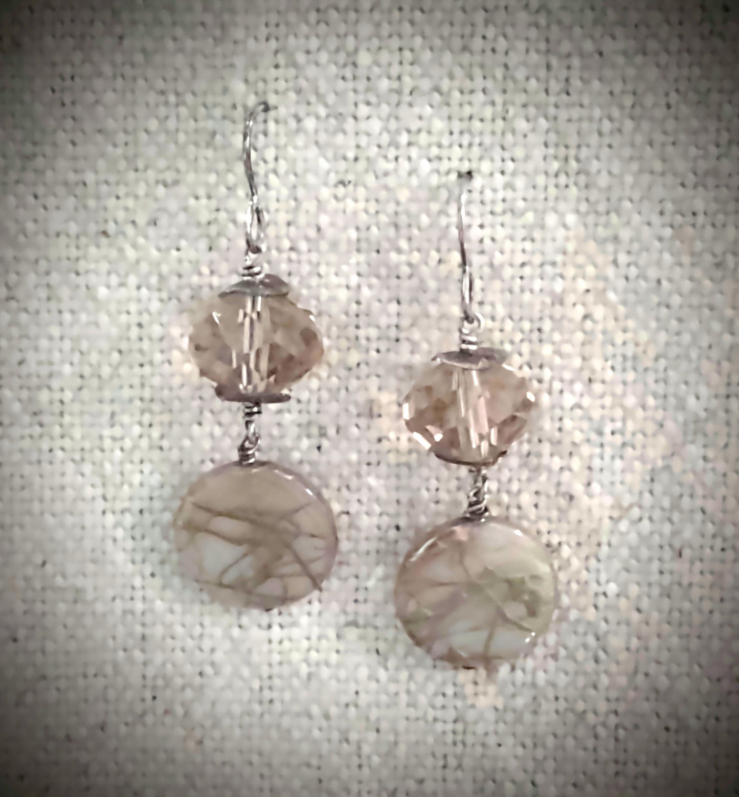 ***SOLD***E1745 Debra Saldivar - Earrings Faceted Smokey Quartz, Shell, Sterling Silver