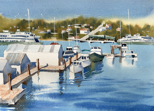 Ina Xi - Eagle Harbor from Japanese Memorial Park, Plein Air Original Watercolor, 17x13(framed)