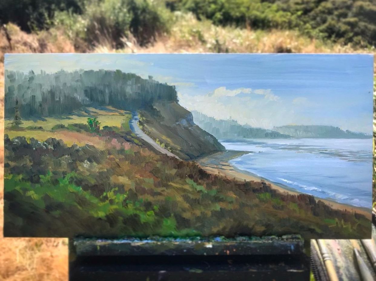 MAURY WEISS - Ebey's Landing, Original Plein Air Oil on Panel, 6x12