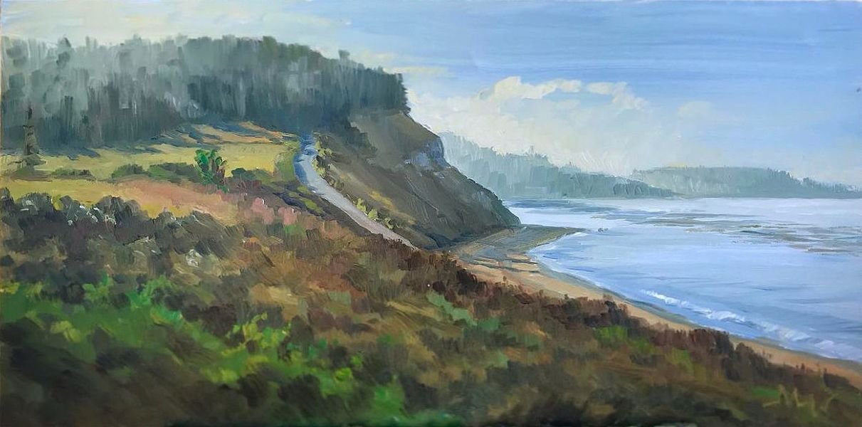 MAURY WEISS - Ebey's Landing, Original Plein Air Oil on Panel, 6x12