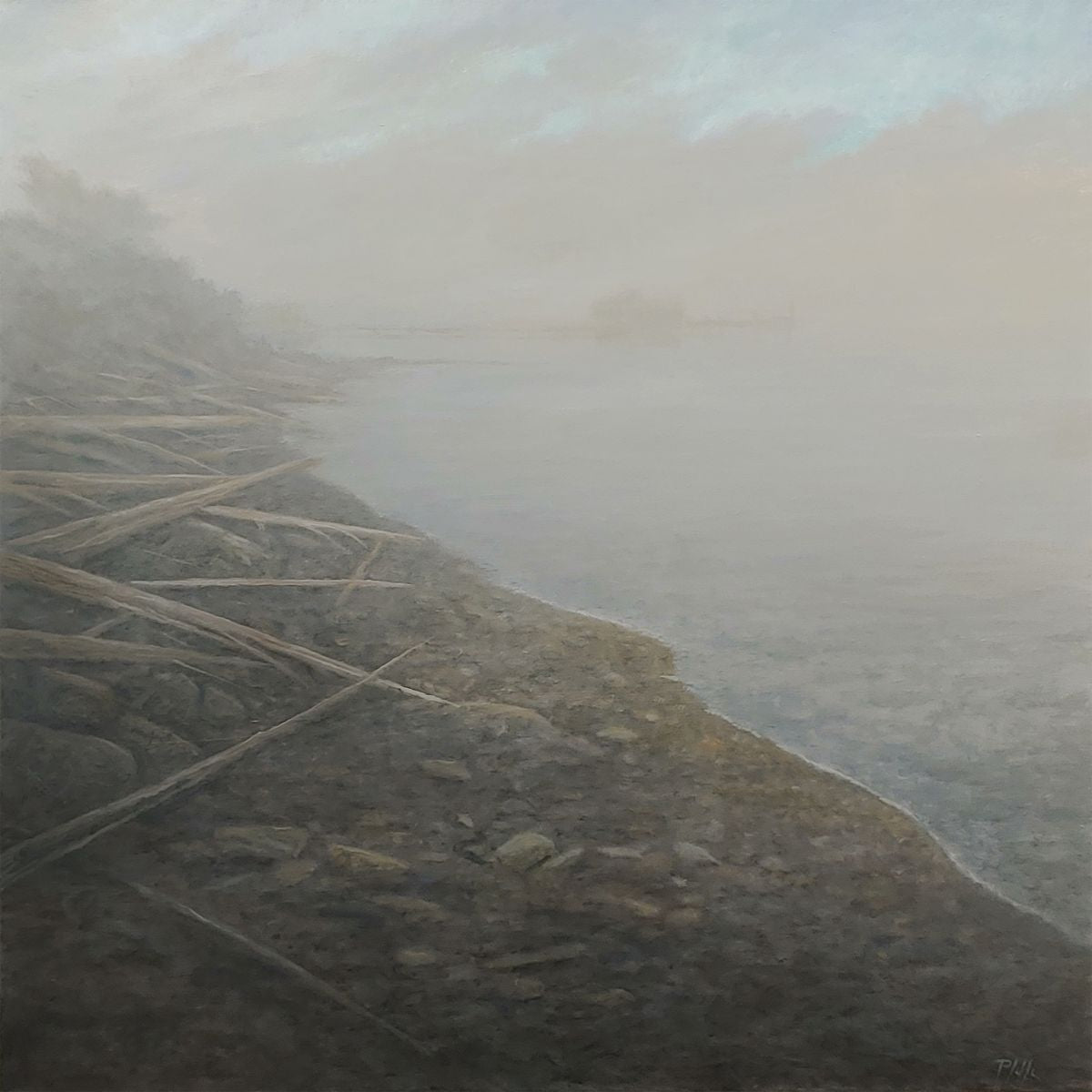 TIM PFEIFFER - Ediz Hook, Port Angeles, oil on 1 1/2" deep gallery wrap canvas 24x24 (framed)