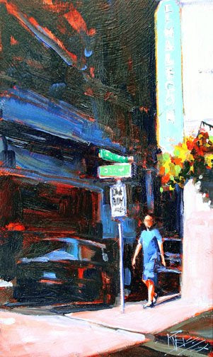 ***SOLD, Prints available*** ROBIN WEISS - El Malecon, Seattle plein air oil, 10X6 (framed)