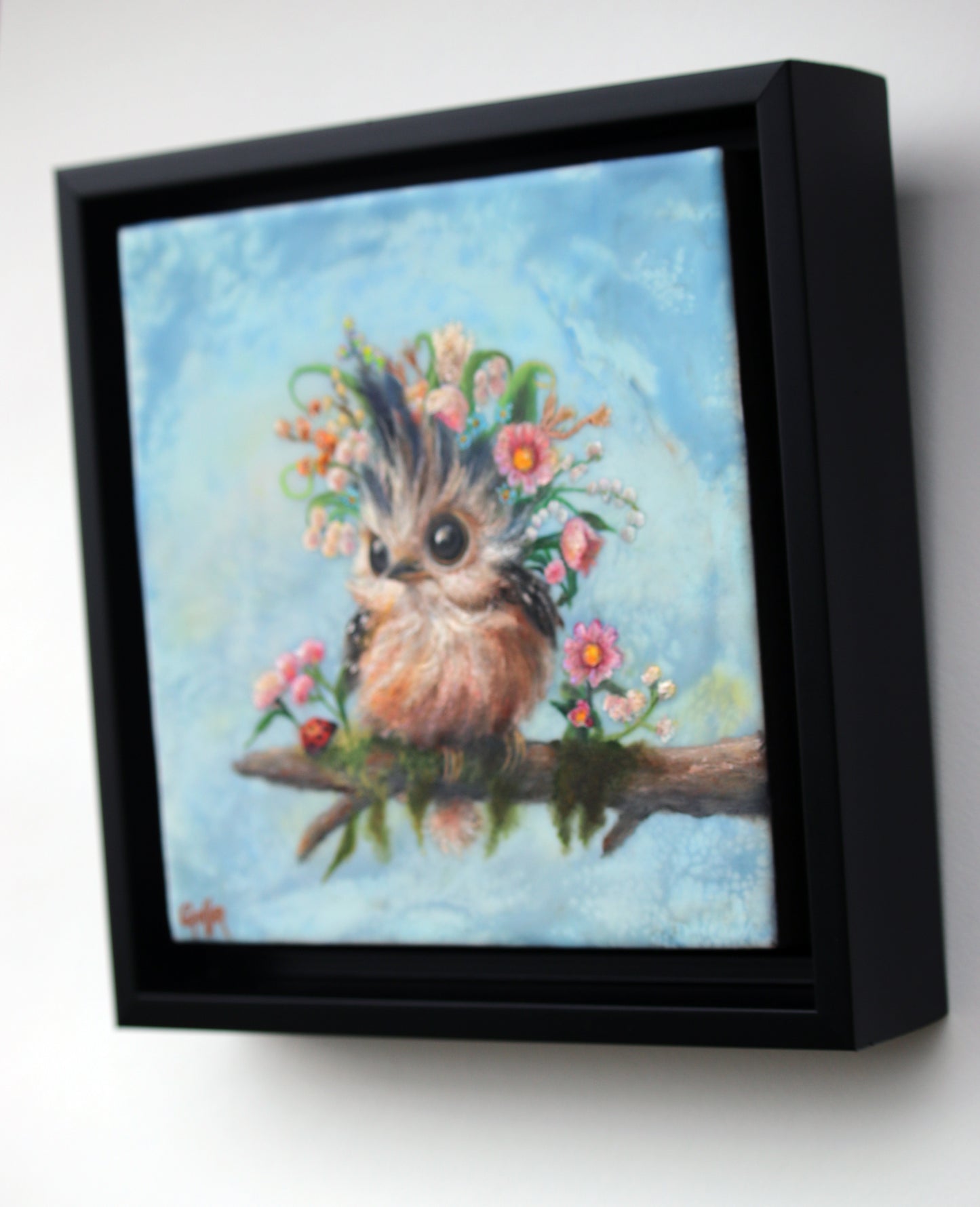 CARRIE GOLLER - Enid (Florifeorus Wowl), Mixed Media - oil/encaustic 8"x8" ***At Rehs Contemporary Galleries, NYC, please inquire at (212) 355-5710***