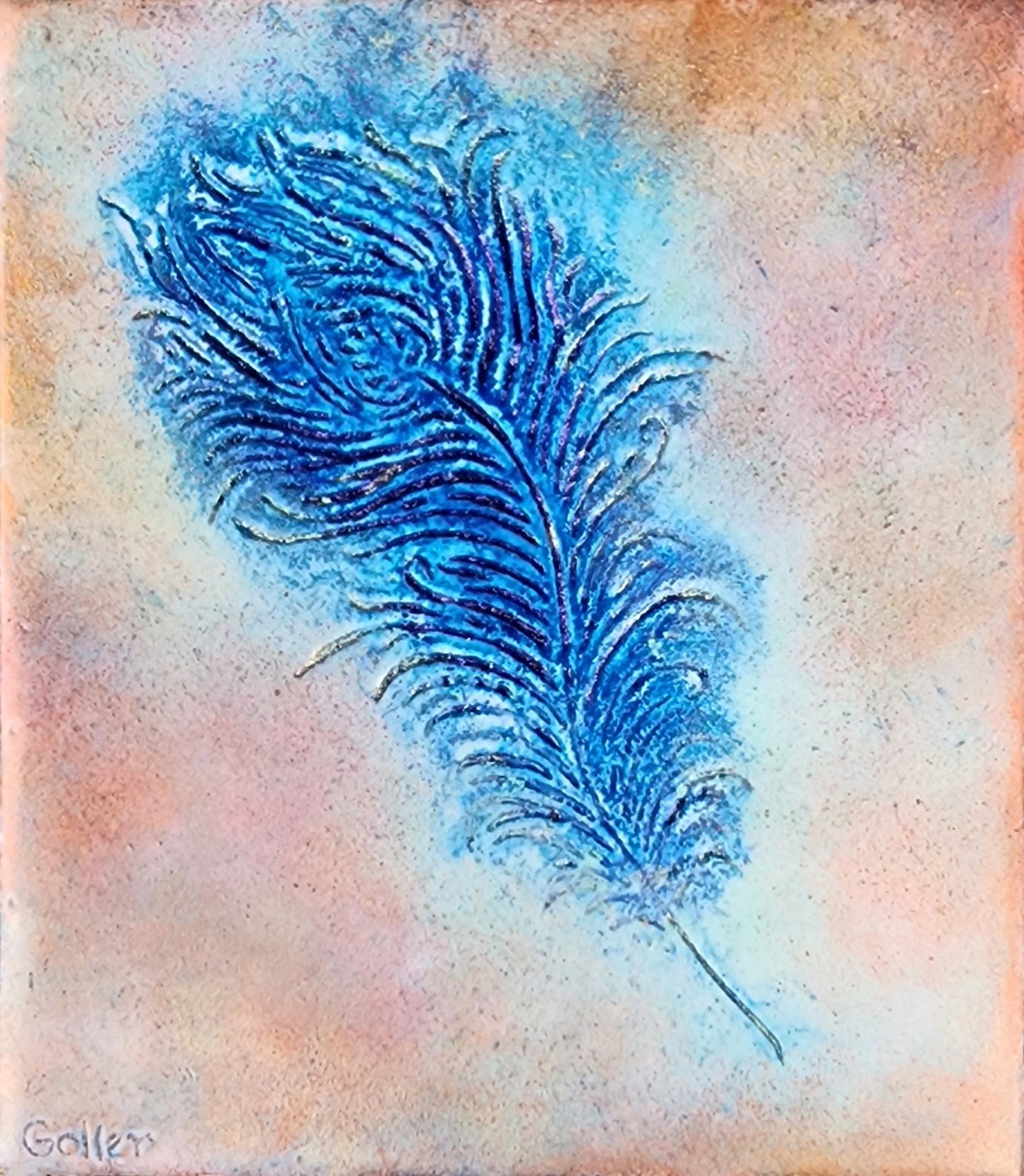 ***SOLD*** CARRIE GOLLER - Feather - encaustic/mixed media 5.5x4.75