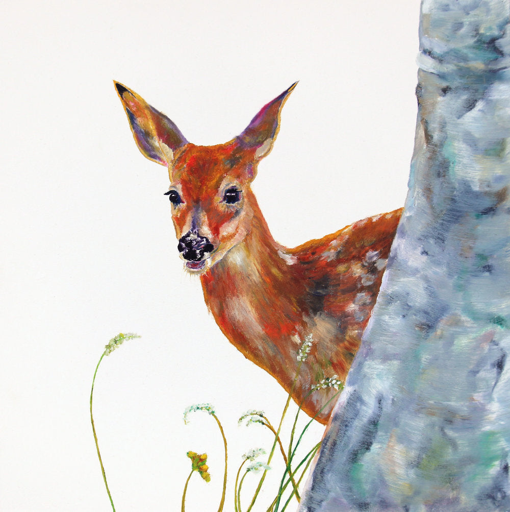 CARRIE GOLLER PRINTS - CREATURES - FERN DEER  original oil, 12x12
