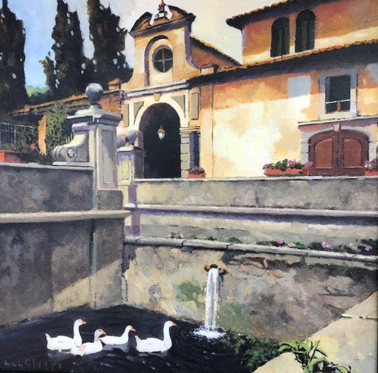 MAX HAYSLETTE - Matthews collection, Fish Pond, Villa Martelli No. 1, Original Oil on Canvas, 14x14, HMOC 1087 (50% of proceeds benefits Kitsap Community Foundation)