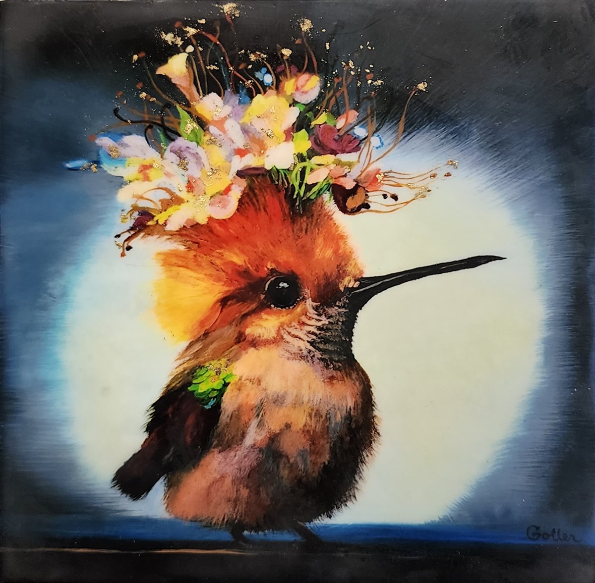 CARRIE GOLLER - Fleur (Floriferous Series) Mixed Media Encaustic Giclee with Gold Leaf, 8x8