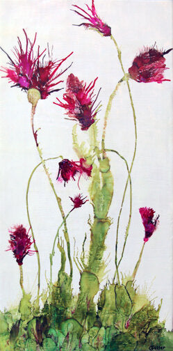 Prints available, original ***SOLD*** CARRIE GOLLER - Floratanical, encaustic/mixed media  24x12