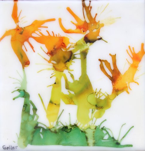***SOLD*** Carrie Goller - Floratanical IV (Yellow) - Encaustic/Mixed Media 5.5x5.25