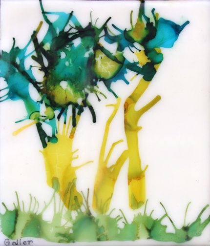 Carrie Goller - Floratanical V (Blue) - Encaustic/Mixed Media 5.5x4.75