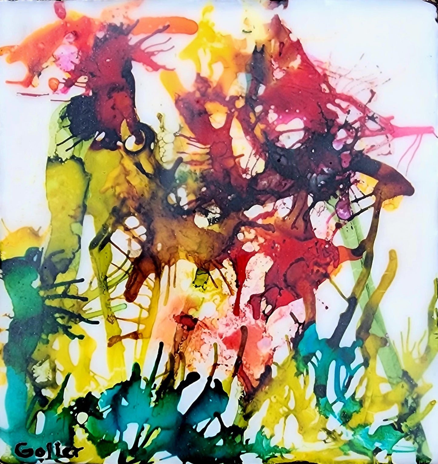 Carrie Goller - Floratanical VI (Multi Color) - Encaustic/Mixed Media 5.25x5