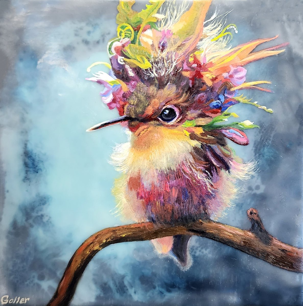 Prints availalble, original ***SOLD*** CARRIE GOLLER - Floriferous, oil/encaustic 8x8