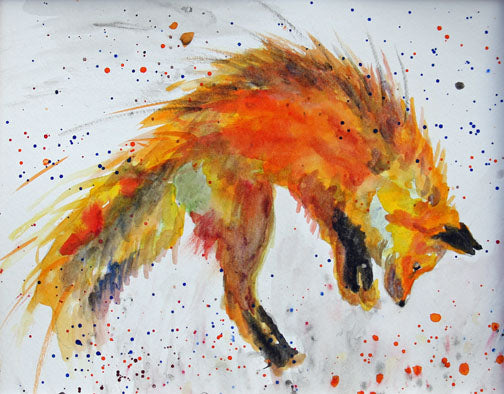 Prints available, original ***SOLD*** Carrie Goller - Foxy II, original 9x12 watercolor (framed)