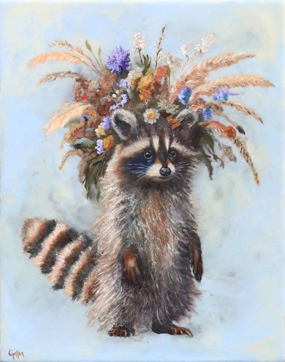 Prints available, original ***SOLD*** CARRIE GOLLER - Francisco (Floriferous Collection), Mixed Media - oil/encaustic 14x11 ***At Rehs Contemporary Galleries, NYC, please inquire at (212) 355-571