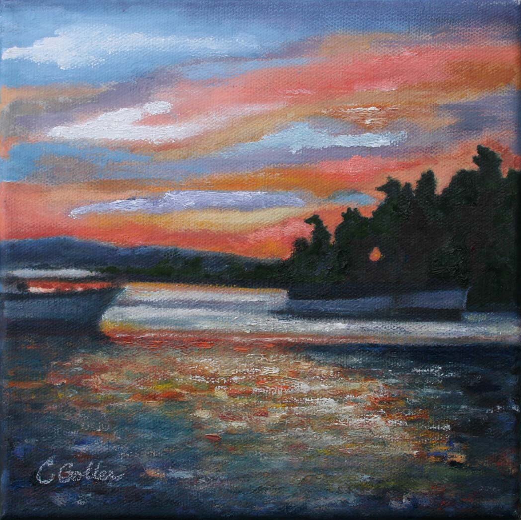 CARRIE GOLLER - IMPRESSIONIST - FRIDAY HARBOR original mixed media, 8x8