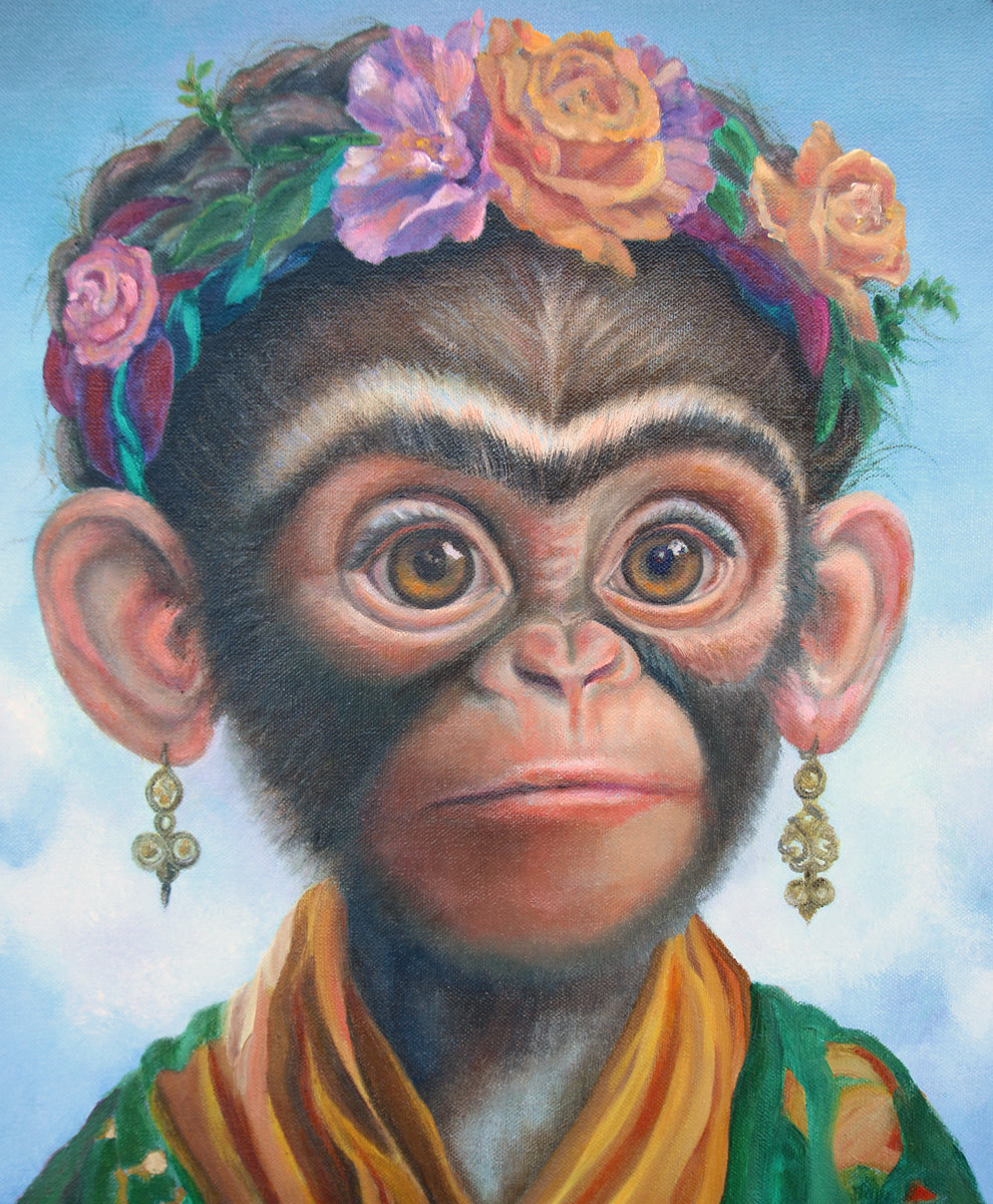CARRIE GOLLER - Fridita (Floriferous Collection), oil on canvas, 24x20 (Icon Monkey) ***At Rehs Contemporary Galleries, NYC, please inquire at (212) 355-5710***