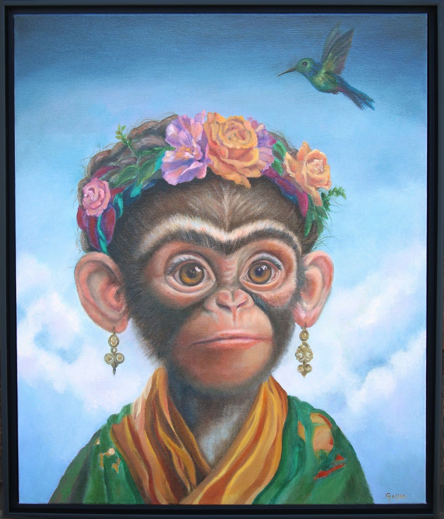 CARRIE GOLLER - Fridita (Floriferous Collection), oil on canvas, 24x20 (Icon Monkey) ***At Rehs Contemporary Galleries, NYC, please inquire at (212) 355-5710***