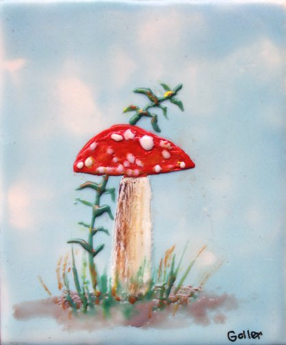 ***SOLD*** CARRIE GOLLER - Friendly Mushroom II, encaustic 5.25x5