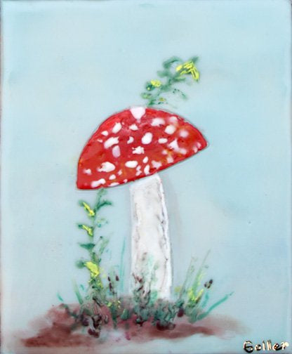 CARRIE GOLLER -Friendly Mushroom Encaustic 5.25x5
