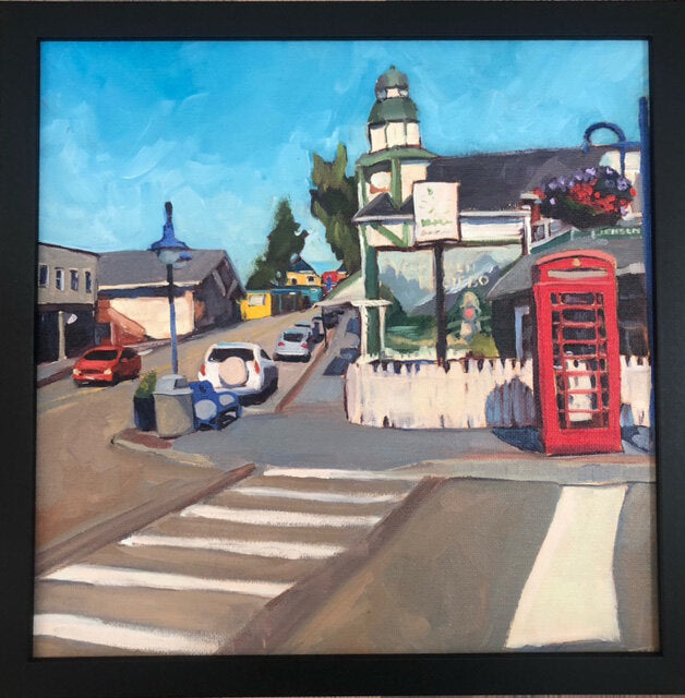 ***SOLD*** JILL ZACOT - Front & Jensen (Poulsbo), 10x10 oil on panel (framed)