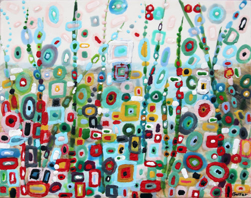 **SOLD**Garden Party II, Encaustic 11x14