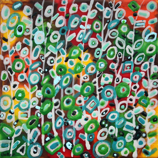 ***SOLD***Carrie Goller - Garden Party III, Encaustic 12x12