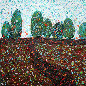 CARRIE GOLLER PRINTS - SEA, CITY, LAND SCAPES - GARDEN PARTY VIII original encaustic, size 30x40