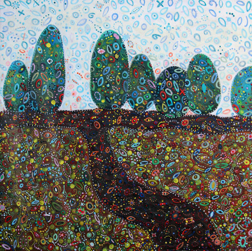 Prints available, original ***SOLD*** Carrie Goller - Garden Party VII, encaustic 40x40