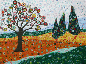 CARRIE GOLLER PRINTS -SEA, CITY, LAND SCAPES - GARDEN PARTY VII original encaustic, 30X40