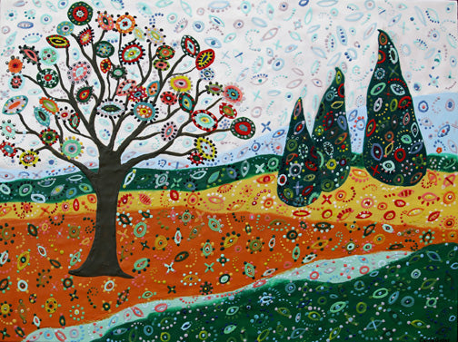 ***SOLD***Carrie Goller - GARDEN PARTY VIII, ENCAUSTIC 30X40