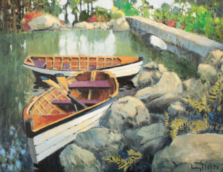 Prints available, original SOLD: MAX HAYSLETTE - Gardens in Summer (HMOC 1354), oil/mixed media 24x30