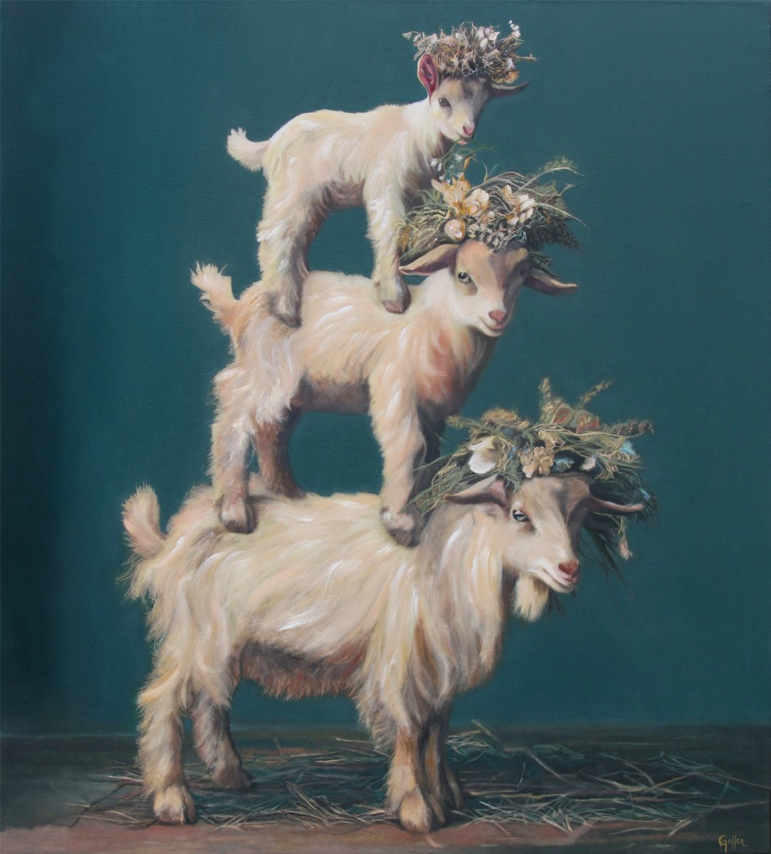 Prints available original ***SOLD*** Carrie Goller - GoatStack, Floriferous Collection, Oil on Canvas, 40x36