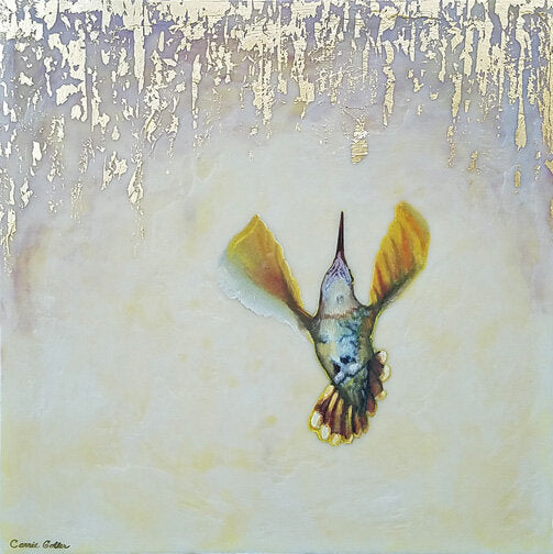 ***SOLD*** CARRIE GOLLER - Gold Wing, encaustic/mixed media 20x20
