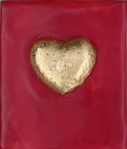***SOLD*** Carrie Goller - Fuschia with Gold Leaf Heart, encaustic 4x3.5