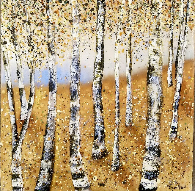 CARRIE GOLLER PRINTS - Golden Grove - Encaustic 16 x 16 on 1.75" wood block