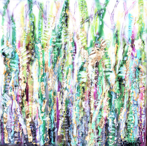 ***SOLD*** Carrie Goller - Grasslands, encaustic/mixed media 7x7