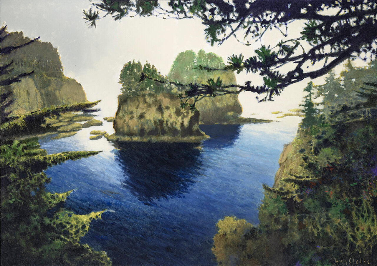Prints available, original ***SOLD*** MAX HAYSLETTE - Cape Flattery in Fog (HMAC 1743) acrylic. 24X34