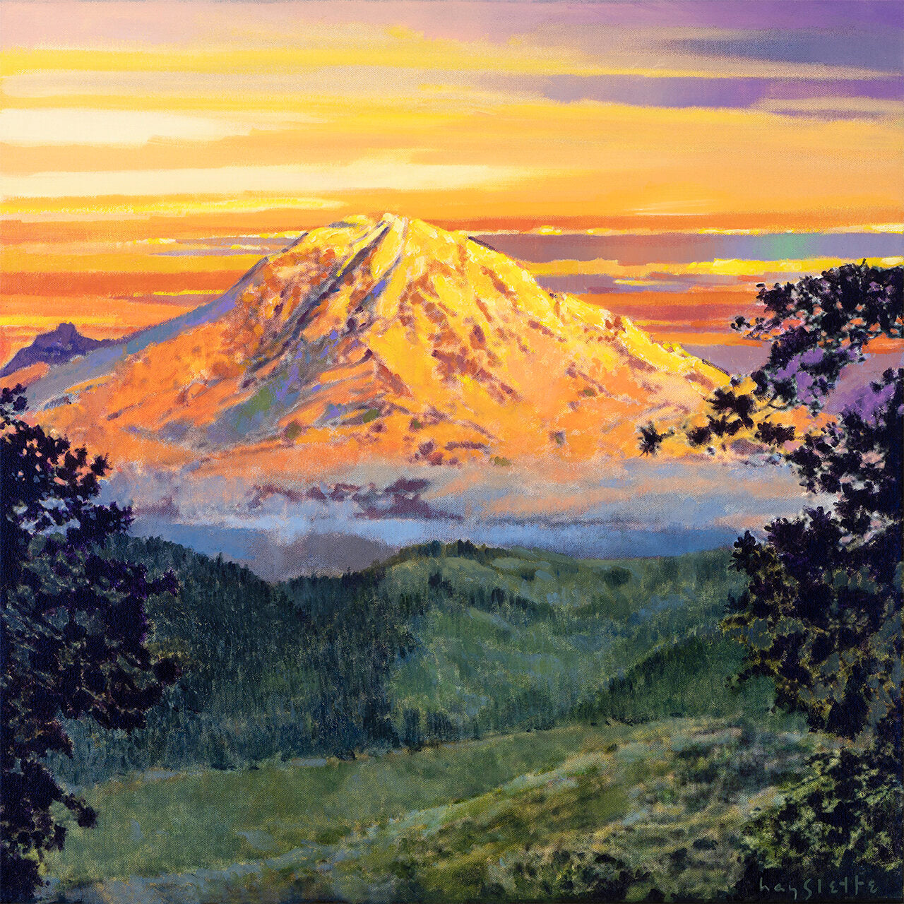 Prints available, original ***SOLD*** MAX HAYSLETTE, SEPTEMBER GOLD, acrylic 24x24 (HMAC 1822)