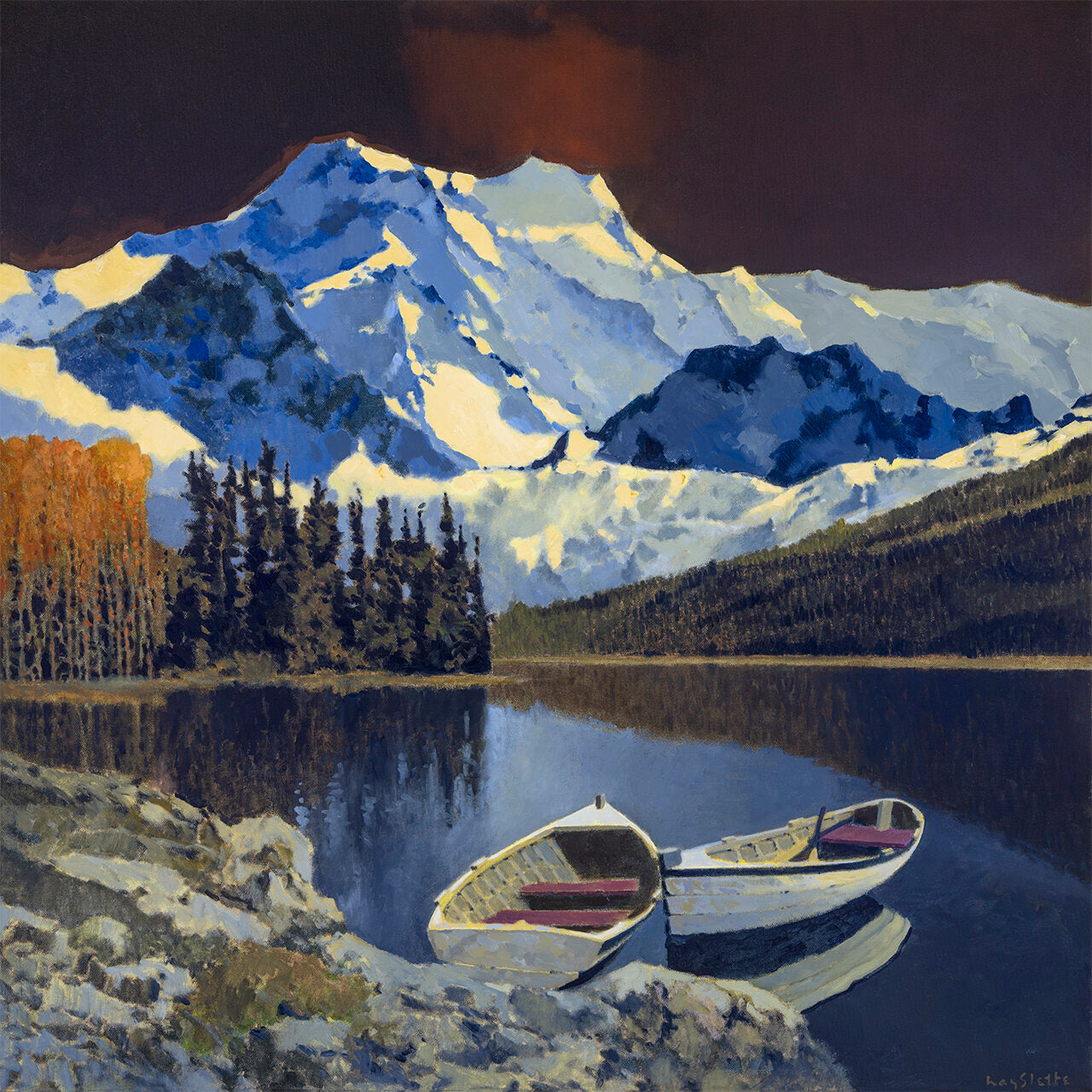 Prints available, original ***SOLD*** MAX HAYSLETTE, DREAMS OF LAKE CRESCENT NO. 2, acrylic 40x40 (HMAC 1826)