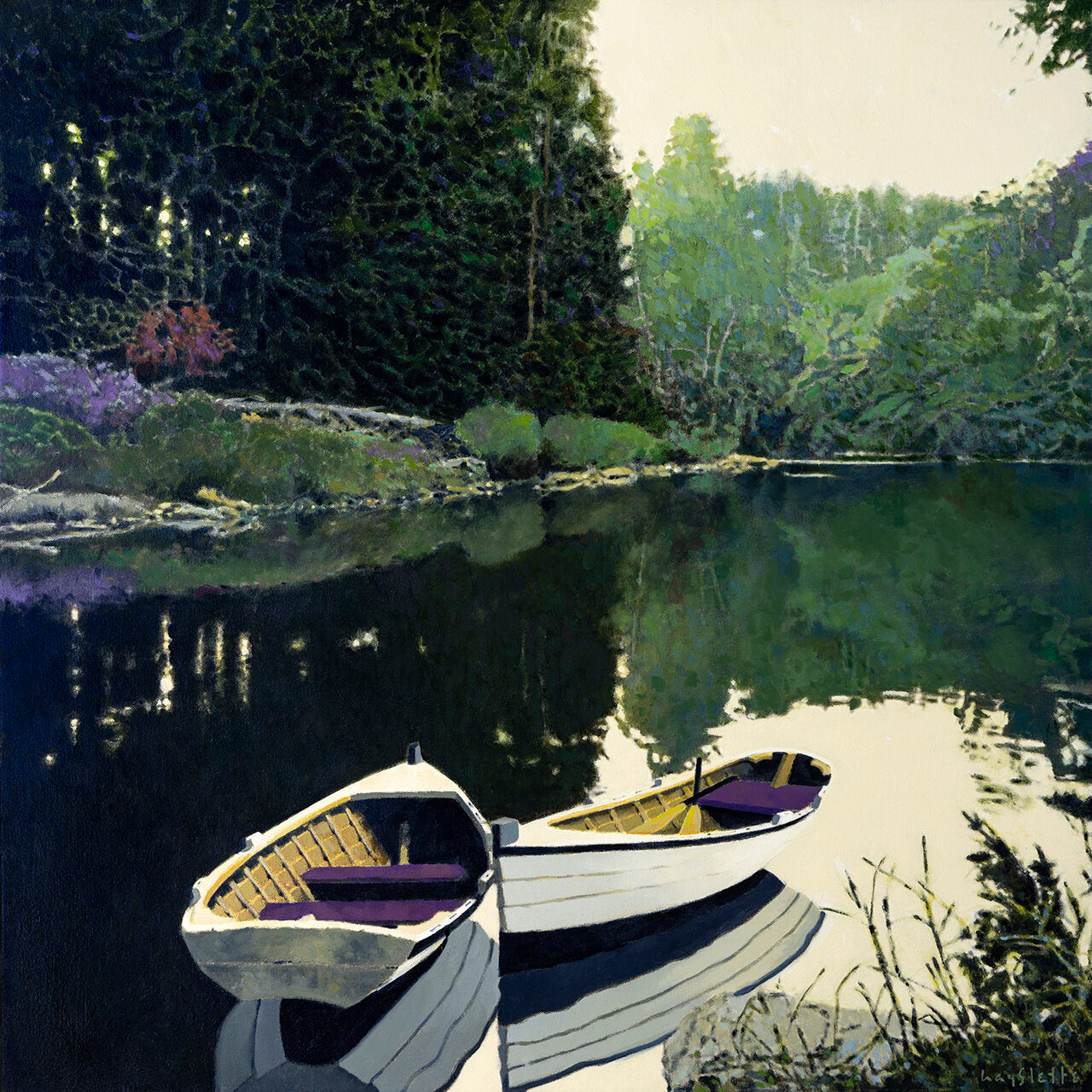 Prints availalbe, orginal ***SOLD*** MAX HAYSLETTE, Still of the Evening No. 2, acrylic 36x36 (HMAC 1865)