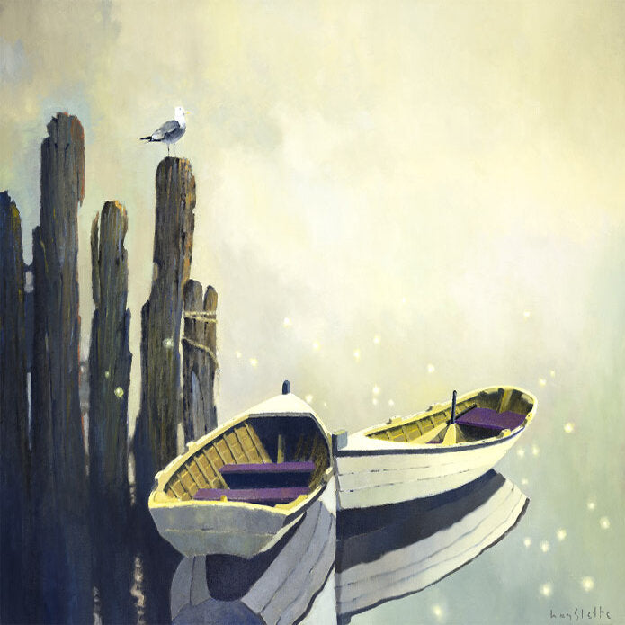 Prints available, original ***SOLD*** MAX HAYSLETTE - Study: Fog and Fireflies (HMOC 1868) acrylic 20x20