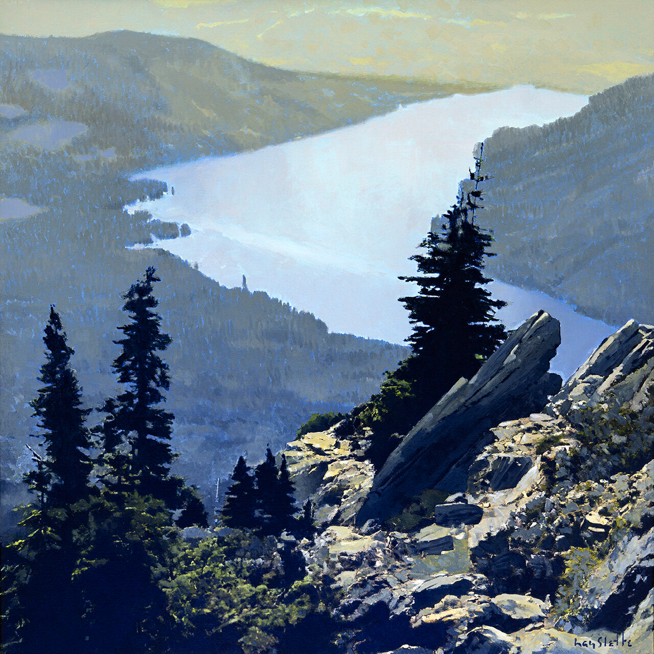 Prints available, original ***SOLD*** MAX HAYSLETTE - Study: Lake Cushman #2, 30x30 (HMAC 1873)