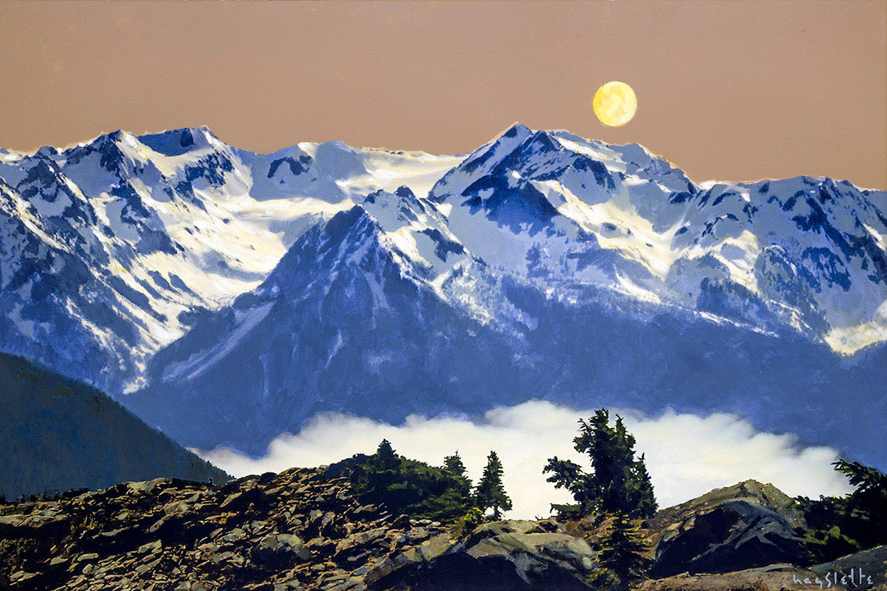 Prints available, original ***SOLD*** MAX HAYSLETTE - Olympus at Dusk 24X36, HMAC 1880