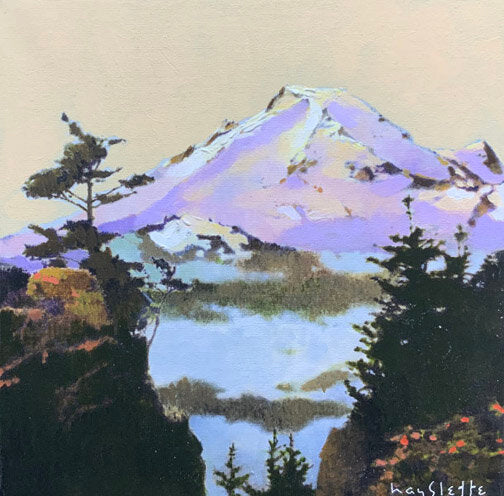 Prints available, original ***SOLD*** MAX HAYSLETTE MINIMAX, Study: Mount Baker in Winter, 12x12 HMAC 1893