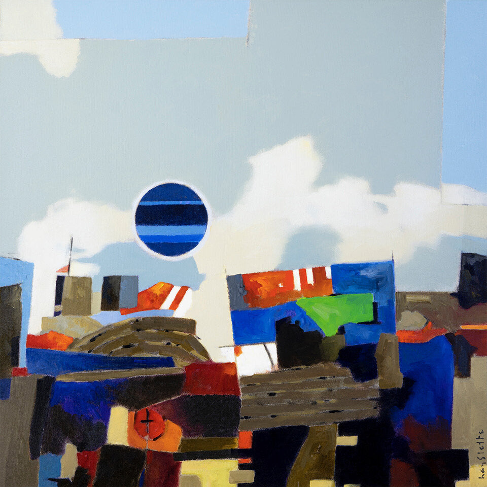 Prints available, original ***SOLD*** MAX HAYSLETTE - On the Waterfront, acrylic 36x36 (HMAC 1904)