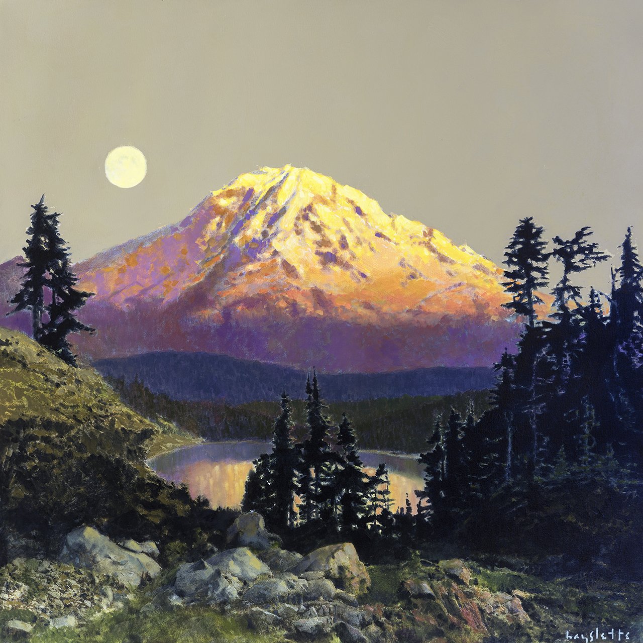 Prints available, original ***SOLD*** MAX HAYSLETTE - Last Light on Rainier, HMAC 1912 36X36