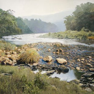 ***SOLD*** MAX HAYSLETTE - Misty Morning on the Elwha, 38x38 HMAC 1935